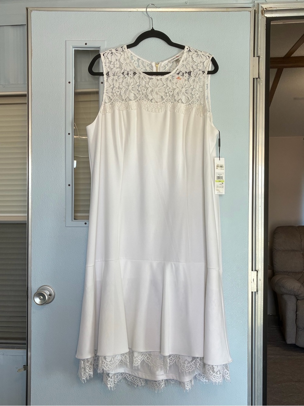 New Calvin Klein White Dress Lace Trim Great Wedding Shower Rehearsal Dress 18W